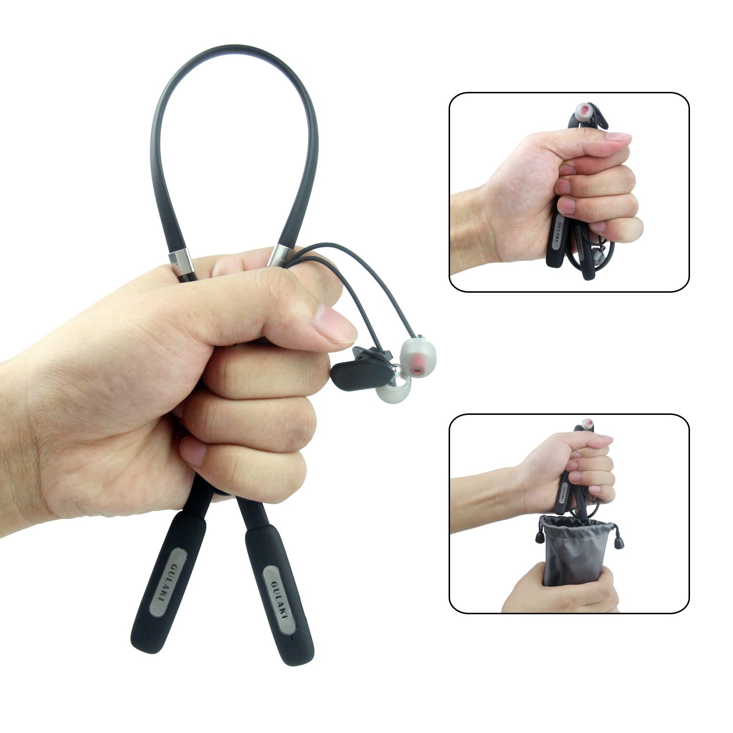 Bluetooth Headphones, GULAKI Wireless Bluetooth 4.2 Earphones Stereo Magnetic Earbuds Neckband Style Built-in Mic Fit for Sport (Black)