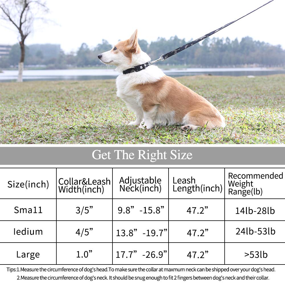 vAv YAKEDA Dog Collar and Leash Set Military Nylon Durable Adjustable Collar with Leashes for Small Medium Large Dogs (L (17.7\