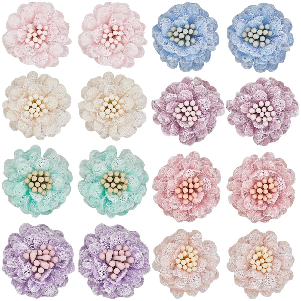 GORGECRAFT 16Pcs 8 Colors 3D Flower Applique 2.8cm Floral Sew on Fabric Mini Lace Embroidered Patch Wedding Dress Embellishments for Clothing Decor Jacket Hat Bag Doll Sewing Crafts