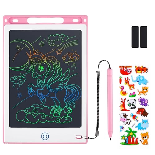 Coozlon LCD Writing Tablet for Kids, 8.5 Inch Erasable LCD Drawing Tablet for Kids with Lock Function Drawing Board for Doodle Drawing and Memo Lists,Free Animal Cartoon Stickers, Cherry Pink