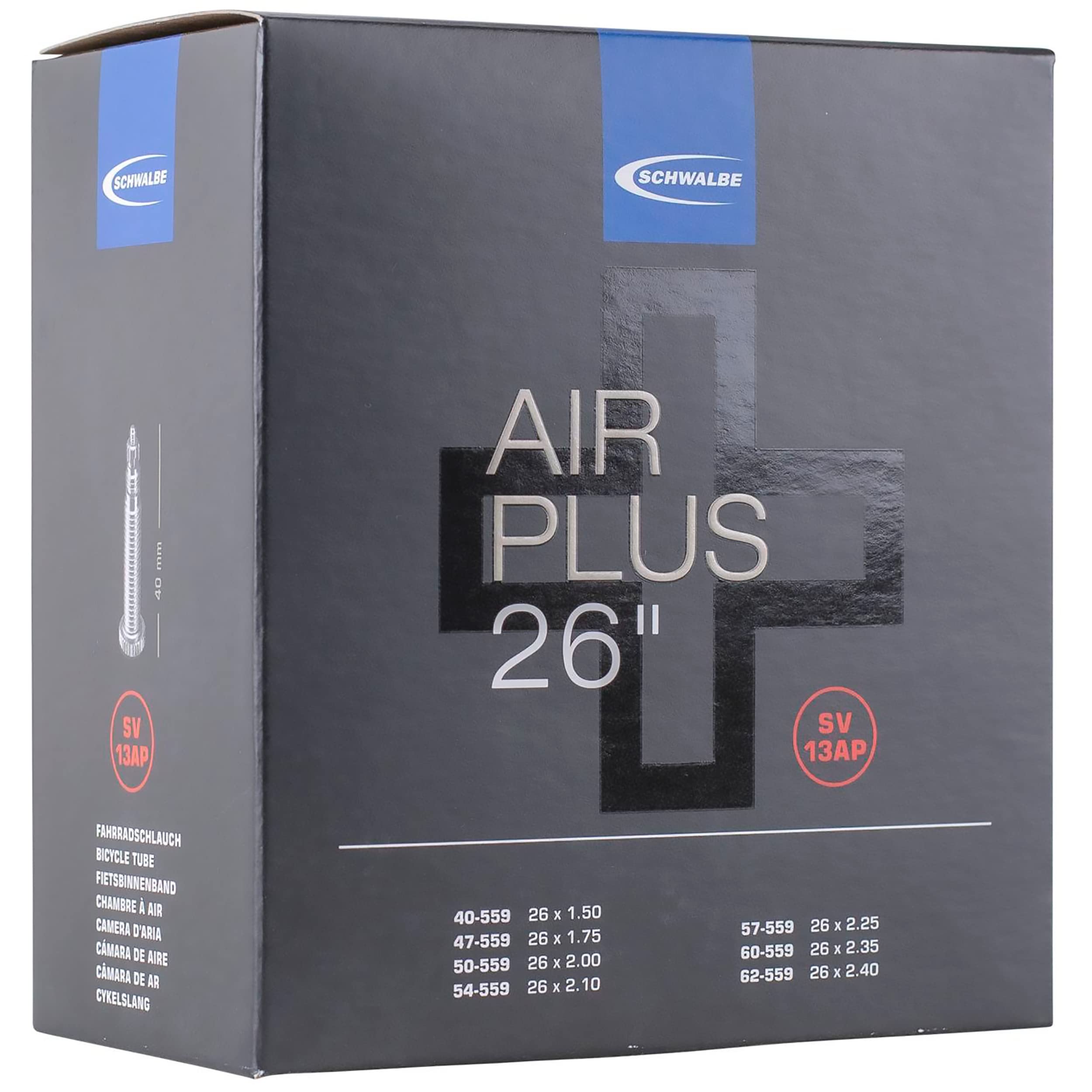 Schwalbe Unisex's SV13AP AIR Plus Tubes, Black, 40/62-559, STUAP02