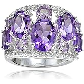Ice Gems Sterling Silver Genuine African Amethyst, Amethyst and White Topaz Tonal Dome Ring