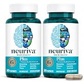 NEURIVA Plus Brain Supplement for Memory, Focus &amp; Concentration + Cognitive Function with Clinically Tested Nootropics Phosphatidylserine and Neurofactor, VIT B6 &amp; B12, 30 Count Capsules (2 Pack)