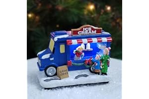 MOMENTS IN TIME Ice Cream Food Truck Christmas Village Figurine 4.13”H LED Lighted Holiday Decor, Hand-Painted Polyresin, Battery Operated, Collectible Gift for Winter Display