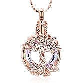 Imrsanl Tree of Life Urn Necklace for Men Women Cremation Jewelry with Circle Crystal Memorial Keepsake Jewelry Gifts for Human Adult Ashes