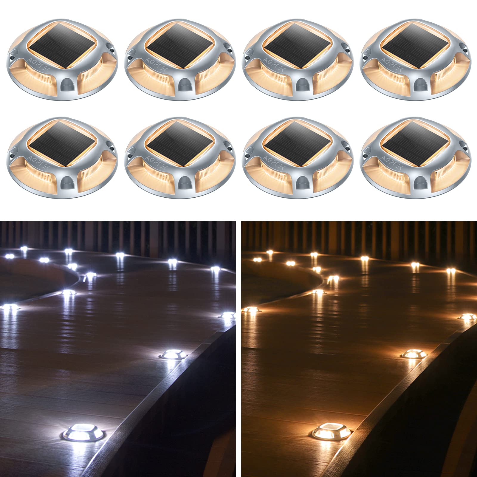 AGPTEK 8 x Outdoor Solar Lights IP68 Waterproof Ground Garden Light with 2 Lighting Modes for Garden, Yard, Driveway, Stairs, Sidewalks, Corridors, Patio, Lawn