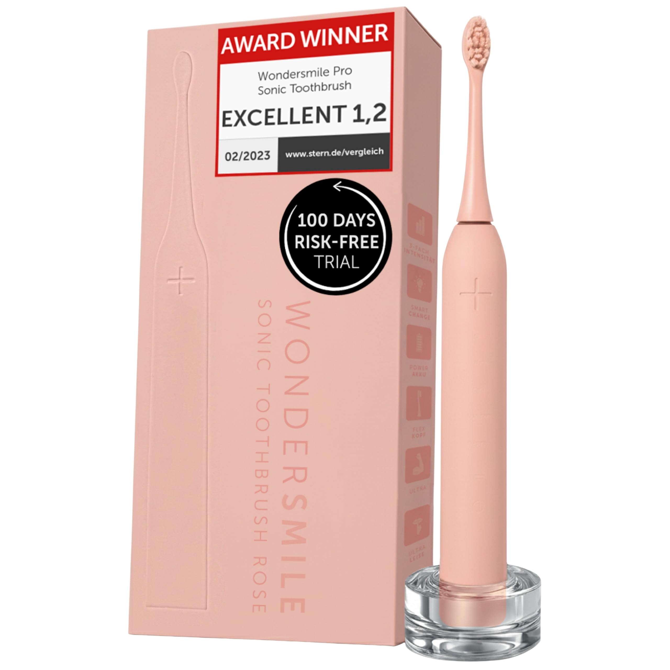 Wondersmile Sonic Toothbrush PRO - Test Winner 2026* -100 Days Risk-Free Test - Electric Toothbrush with 4 Cleaning Programmes - 60-Day Power Battery with Smart Brush Head (Atomic Rose)