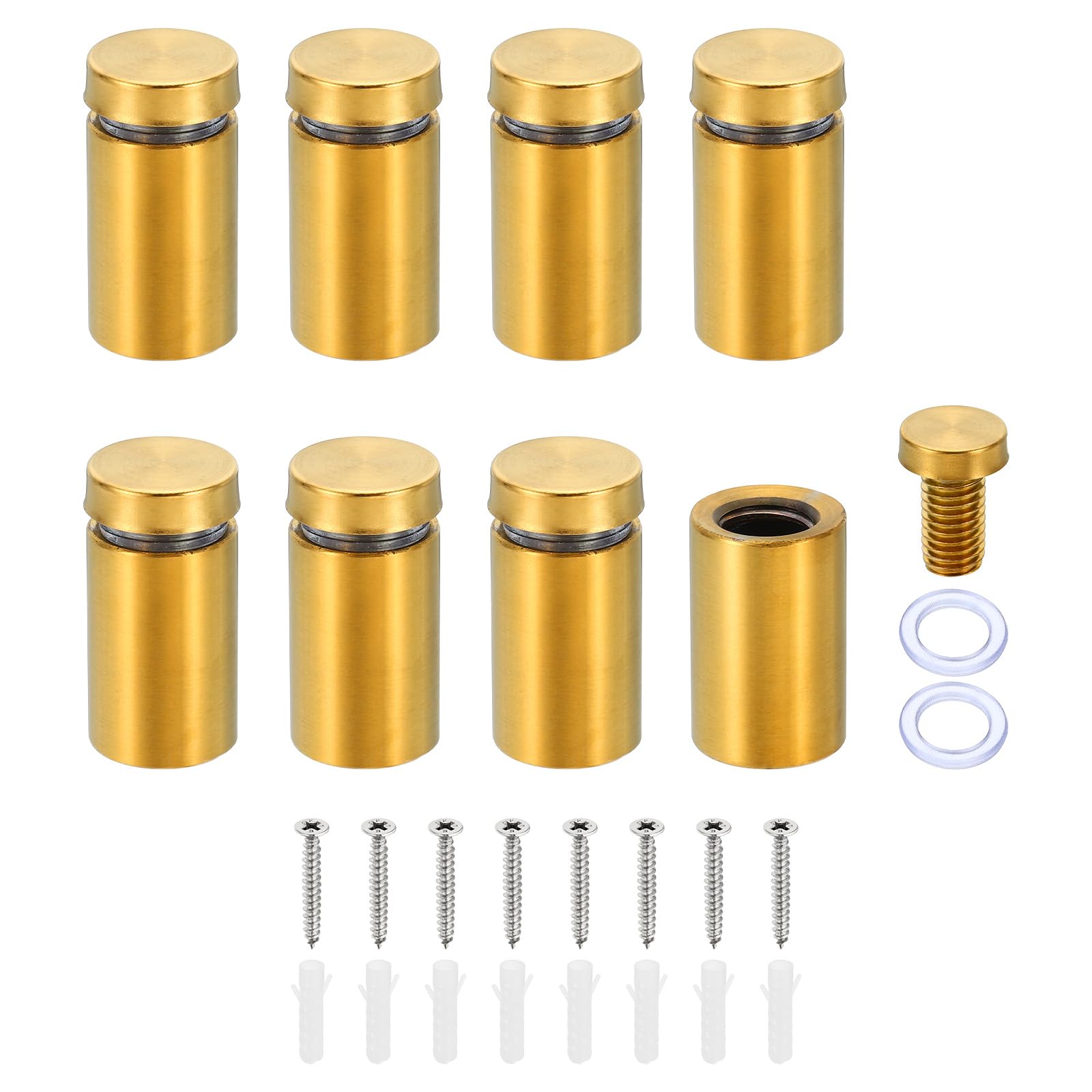 PATIKIL 5/8 x 1.2 Inch Sign Standoff Screws, 8 Set Stainless Steel Wall Standoff Mounting Hardware Advertising Glass Nail for Hanging Acrylic Picture Frame Acrylic Panel, Gold