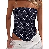RoseSeek Women's Polka Dots Tube Top Lace Up Tie Back Strapless Tops Bandeau Summer Tops