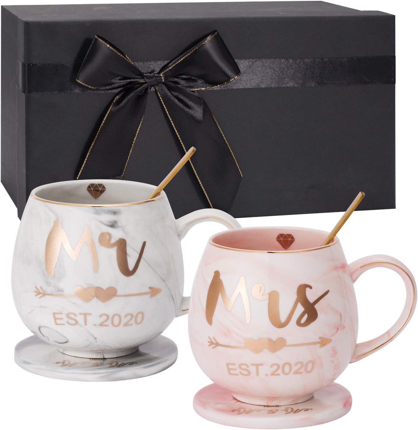 Oyiyou Mr & Mrs EST 2020 Wedding Bridal Shower and Engagement Couples Gifts for Bride and Groom To Be - Ceramic Marble Coffee Mug 11.5oz
