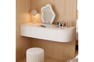 Small Floating Vanity Desk with Drawers Wall Mounted Makeup Vanity Table Space Saving White Vanitys Desk for Bedroom Fully As