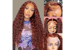 EAGERA Reddish Brown Lace Front Wig Human Hair 13x4 Reddish Brown Deep Wave Wig Human Hair for Women Auburn Curly Wigs Copper Red Colored Human Hair Wig Pre Plucked With Baby Hair 150% Density 22inch