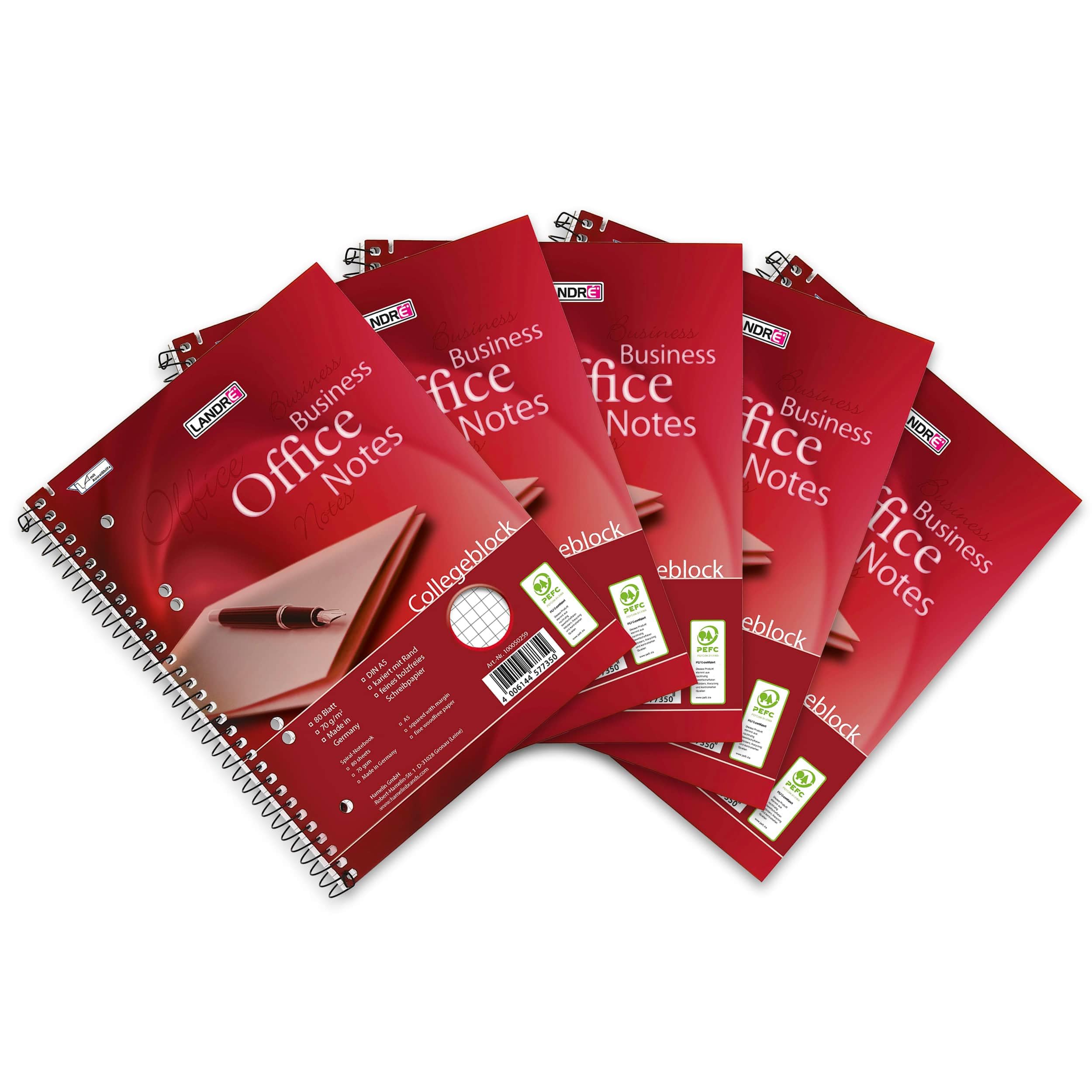 Landré College Notepad A5 Squared Margin Left, 80 Sheets, Punched (Pack of 5)