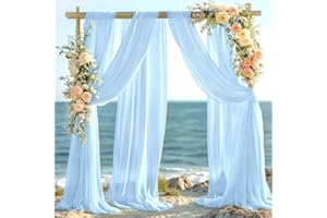 Loopiske 2 Panel Sky Blue Wedding Arch Draping Fabric 29" x 6.5 Yards Sheer Backdrop Curtains Chiffon Drapery for Wedding Ceremony Birthday Party Ceiling Outdoor Decor