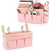 Lilithye Bedside Caddy Bedside Organizer Bedside Storage Caddy with Fixed Straps and Water Bottle Holder for Home College Dorm Bunk Bed Hospital Bed Crib Bed Rails (2pcs Pink)