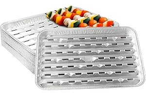KEESHA 20 Pack Disposable Broiling Pans for Oven Aluminum Foil Broiler Drip Pan with Small Steam Holes Grill BBQ Cooking Heating Use - 13.4" x 9" x 0.85"
