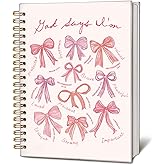 LIANGW Coquette Pink Bow Christian Notebook, God Says I am Christian Journal for Women, Bible Journal Notebook, Church Notes Notebook, Prayer Journal, Hardcover Spiral Notebook Journal 5.5x8.3 Inch