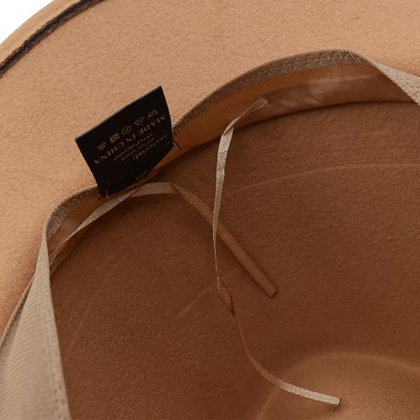 IFSUN UNISEX WESTERN COWBOY HAT FUR FELT COWGIRL HATS WIDE BRIM WITH BELT BUCKLE BEIGE