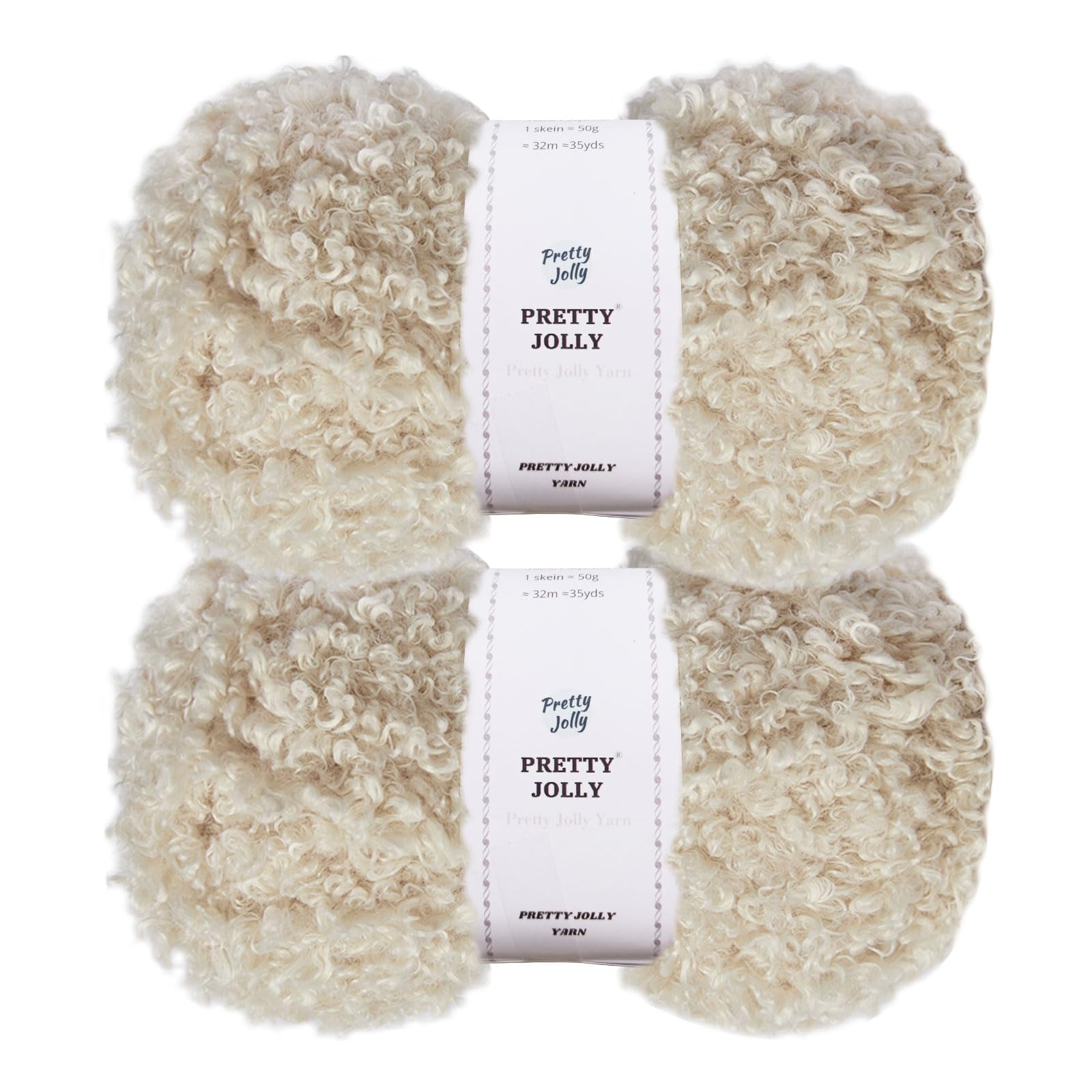 Pretty Jolly Teddy Fur Yarn - Super Soft, Chunky, Fluffy Faux Fur - Total Length 2×50m (100g×2) - Beige