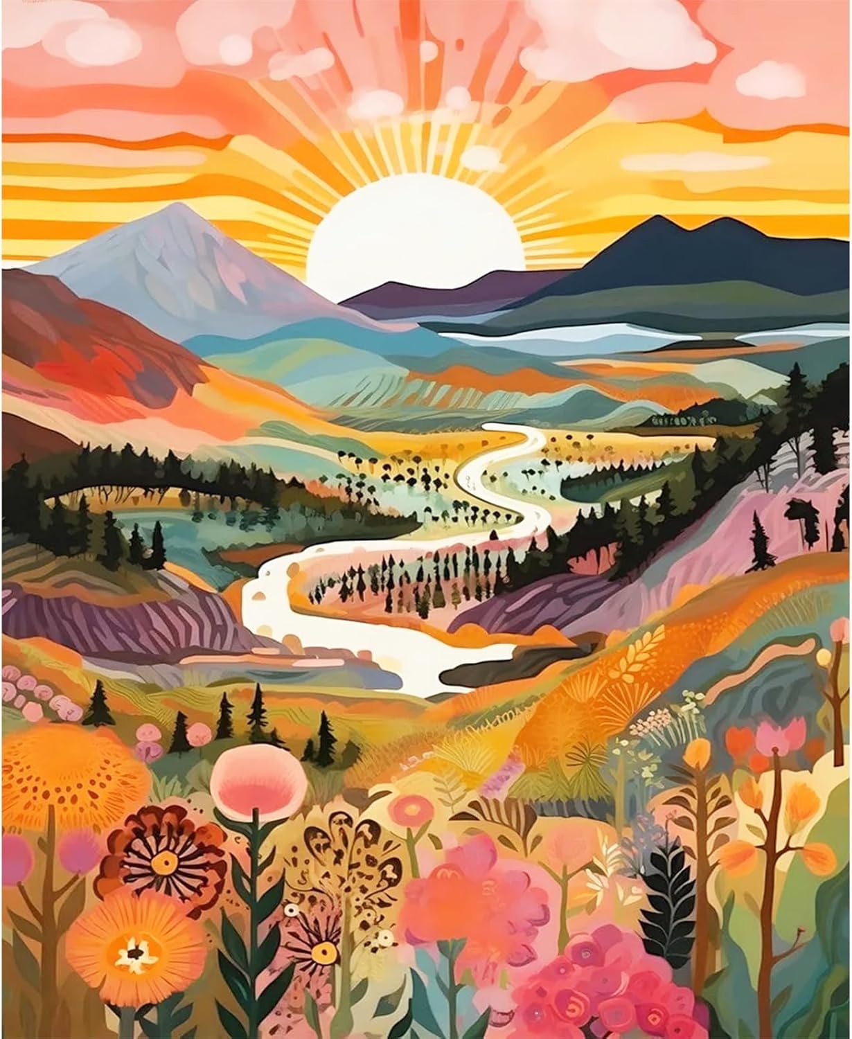 Musevial Landscape Stamped Cross Stitch Kit for Adults Beginners - Full Line DIY Ornament Kit for Home Decor - 12x16 Inch Patterns