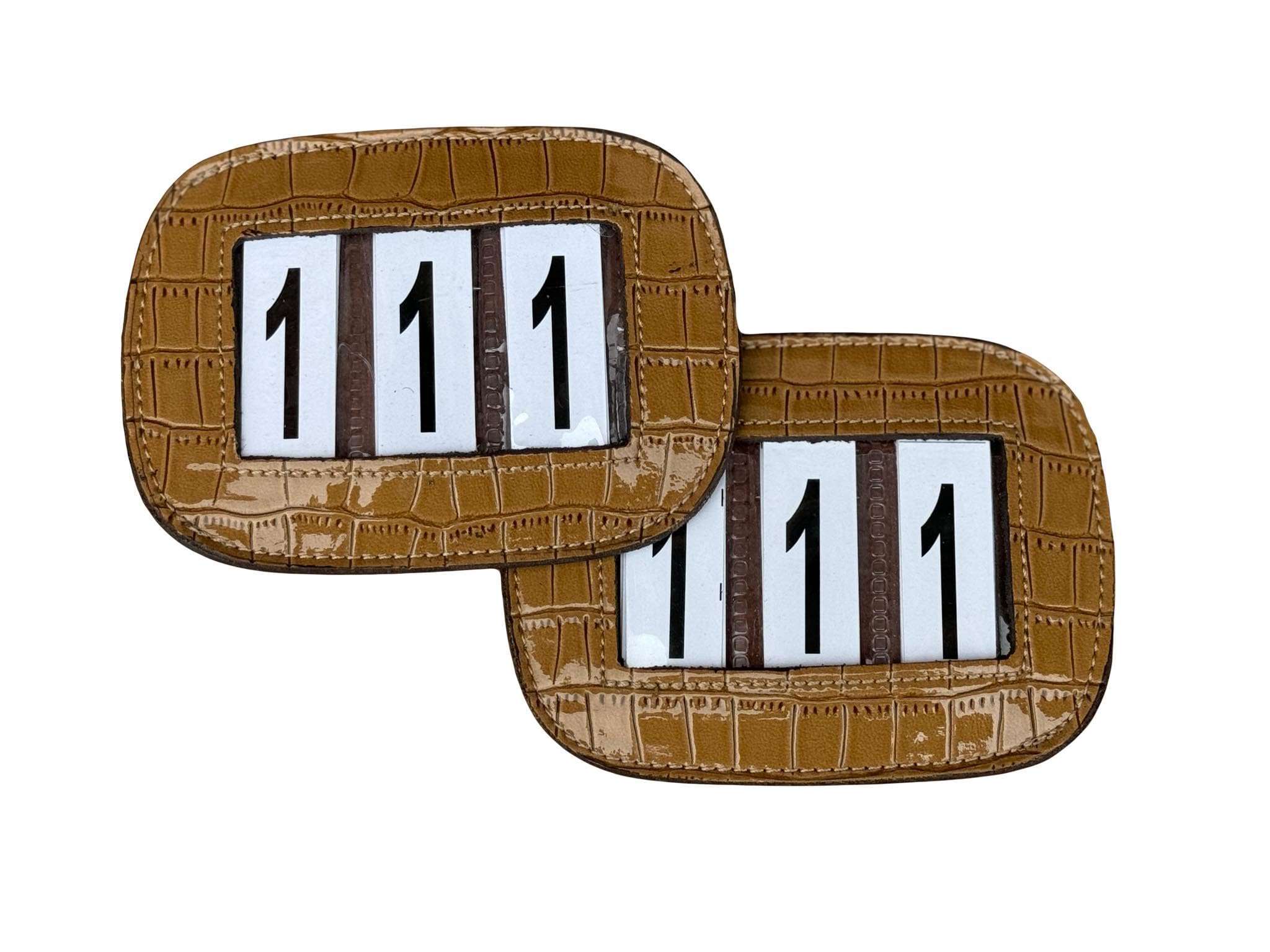 Competition Leather Number Holder 3 Digit for bridles and Saddle pads with Crocco Patent (Tan)