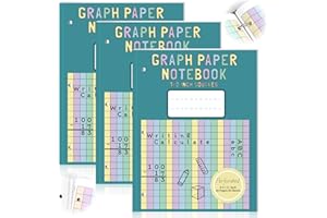 90 Sheet Colored Graph Paper Notebook 8.5"x 11" Large Square Graph Paper for 3 Ring Binder 1/2 Inch Squares Math Grid Noteboo