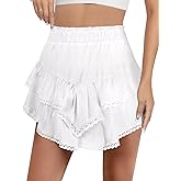 AURUZA Flowy Shorts for Women, Ruffle Tiered High Waist Pleated Boho Casual Swing Beach Mini Skirt Golf Tennis Crochet Shorts