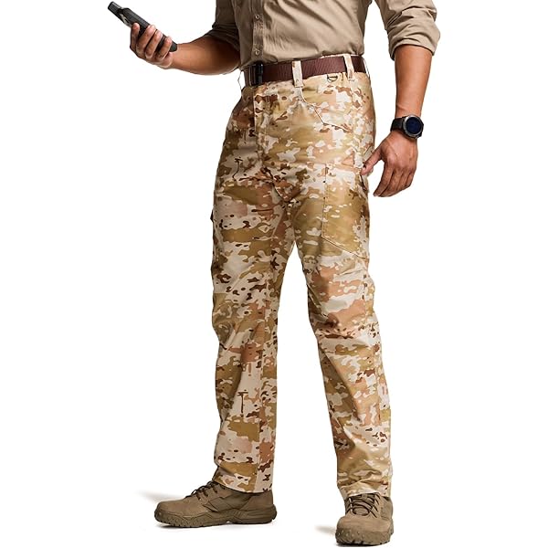 A MACHINE 10×Camouflage Pants【Beige】 989Zé ENZO Mens Cargo Pants Elasticated Waist Camo Combat