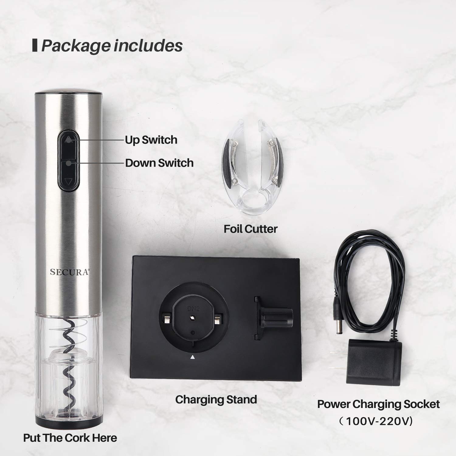 Secura Electric Wine Opener, Automatic Electric Wine Bottle Corkscrew