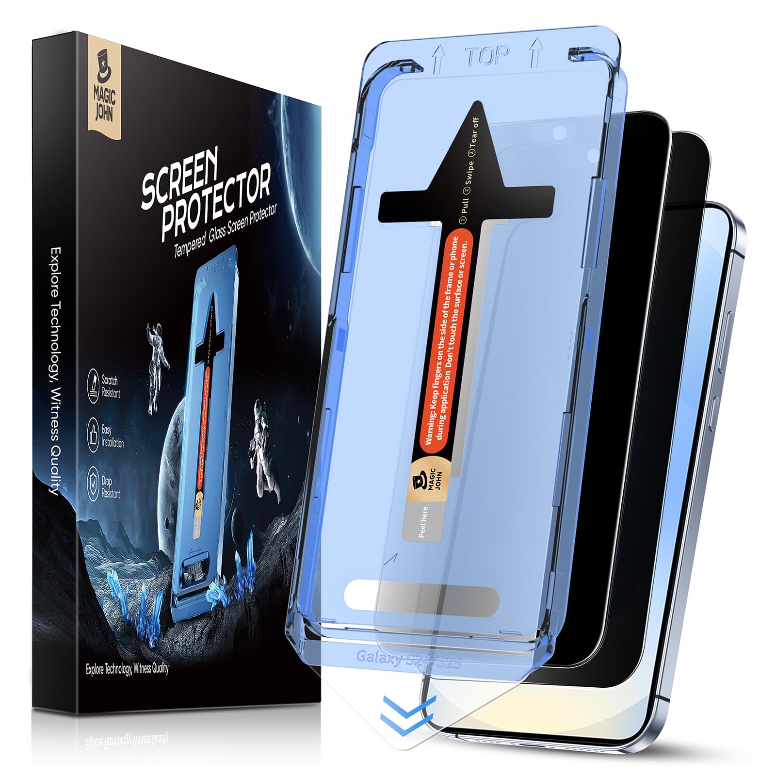 MAGIC JOHN 2 Pack for Samsung Galaxy S25 6.2 inch【NOT for Ultra】 Privacy Tempered Glass Screen Protector, 28°Anti-Spy, Bubble Free, Auto Dust-Elimination, Easy Installation