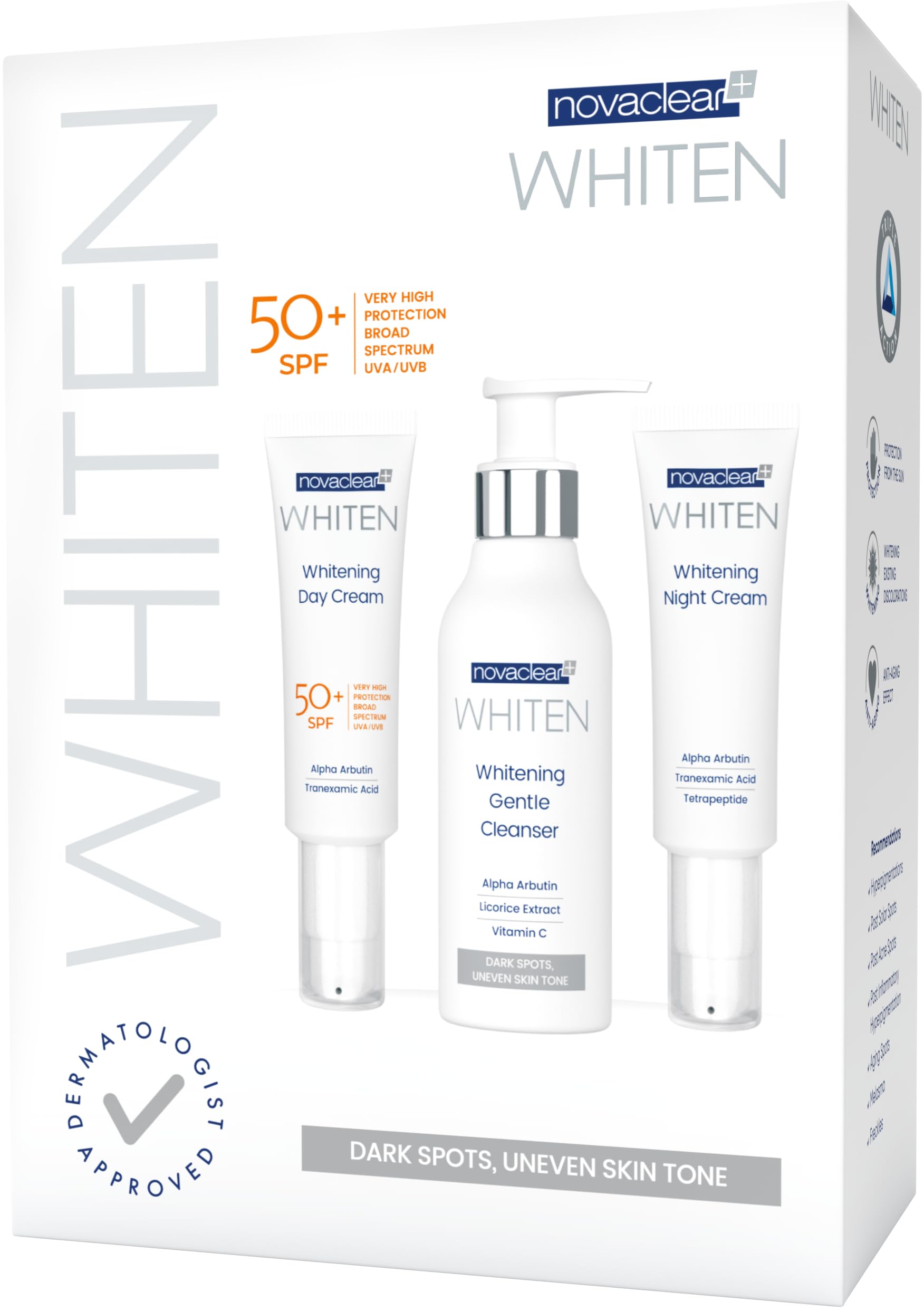 Novaclear Whitening Kit – Brightening set with Face Cleanser, Day Cream SPF & Night Cream with Alpha Arbutin, Tranexamic Acid & Vitamin C for Darkspots & Uneven Skin Tone