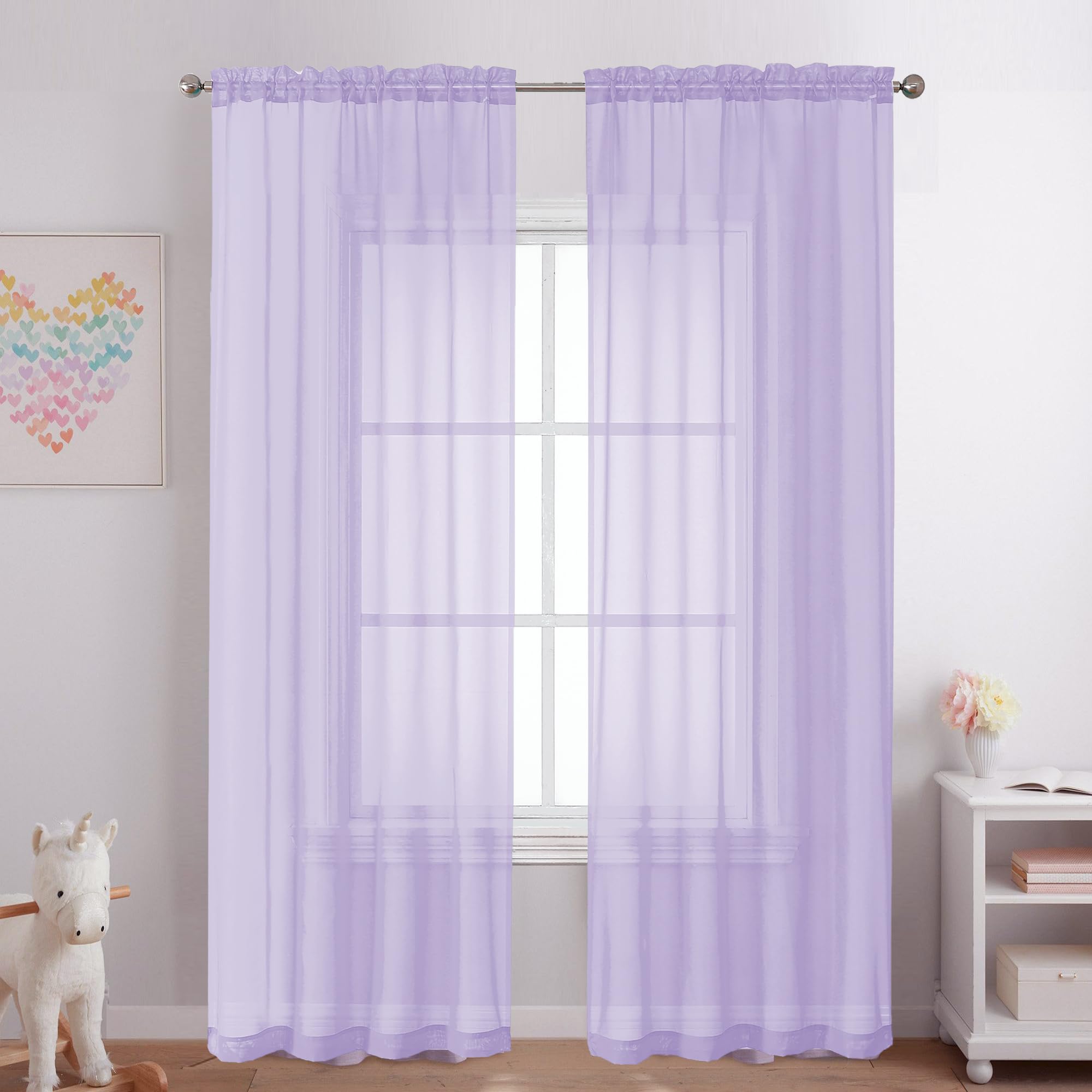 Photo 1 of OVZME Lavender Sheer Curtains 84 Inches Long 2 Panels - Soft Light Filtering Window Sheer Panels for Living Room/Bedroom, Top Dual Rod Pocket, 1 Pair, Each 42Wx84L Inches
