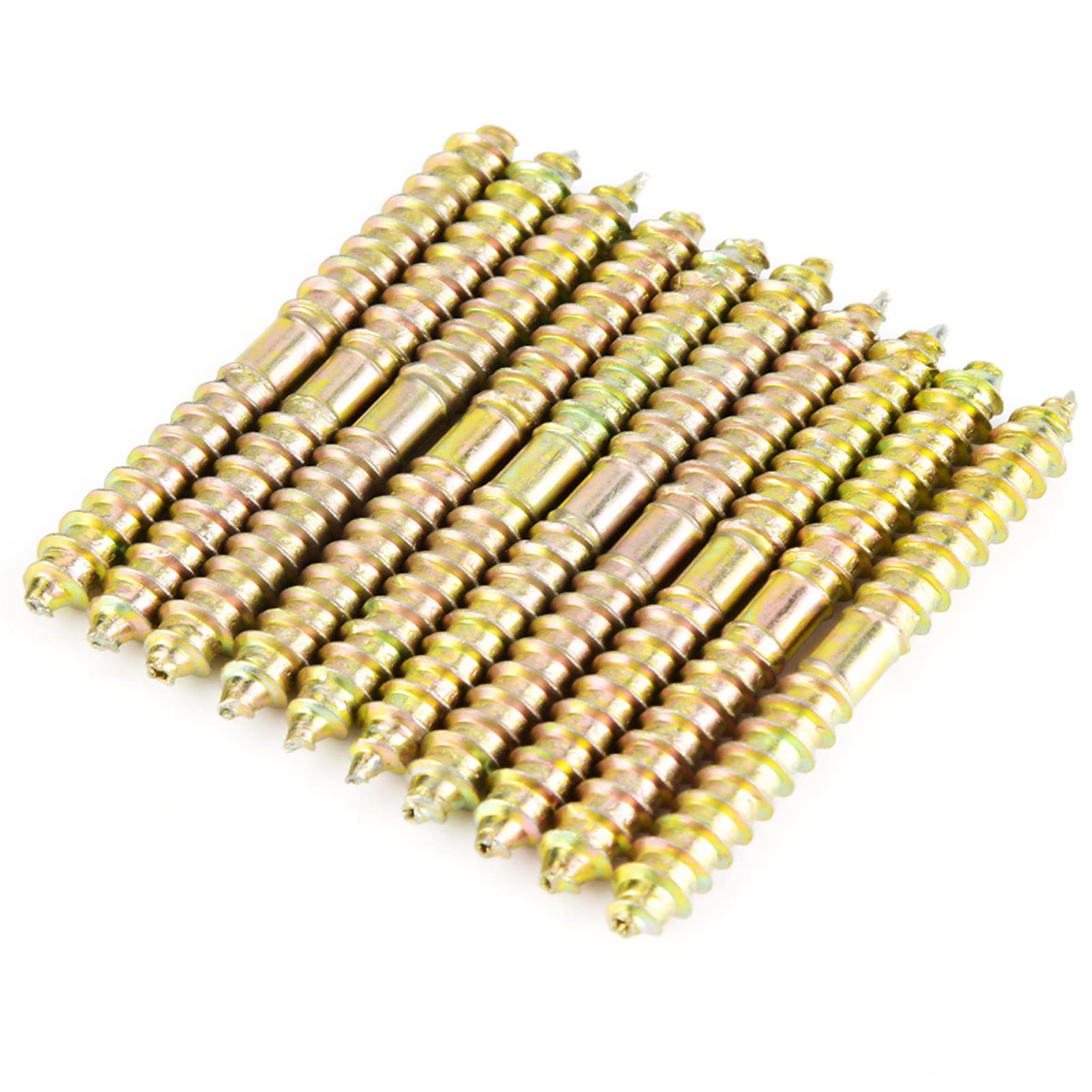 Hyuduo 10pcs 6x60mm Dowel Screws for Wood to Wood Connection Double Ended Self Tapping Timber Screws with Zinc Plating