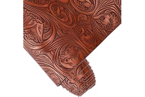 CALFOVERA Textured Vintage Floral Pattern Embossed PU Leather Sheets 1.5 Yards×11.9 Inch Solid Color PU Leather Fabric Sheets for DIY Earrings Upholstery Sewing Crafts Purse Bag Making (Coffee)