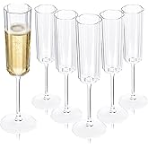 Ciaell 24 Pack Plastic Champagne Flutes - 6 Oz Flower Wavy Champagne Plastic Glasses - Heavy Duty Vintage Disposable Flutes for Party & Anniversary & Wedding