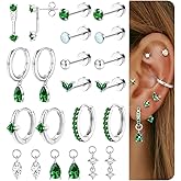 Sanfenly Hypoallergenic Flat Back Earrings-Cartilage Earring for women-20G Surgical Steel Earrings for Sensitive Ears-14K Gold Plated Flatback Stud Earring Sets for Helix Tragus Piercing Jewelry