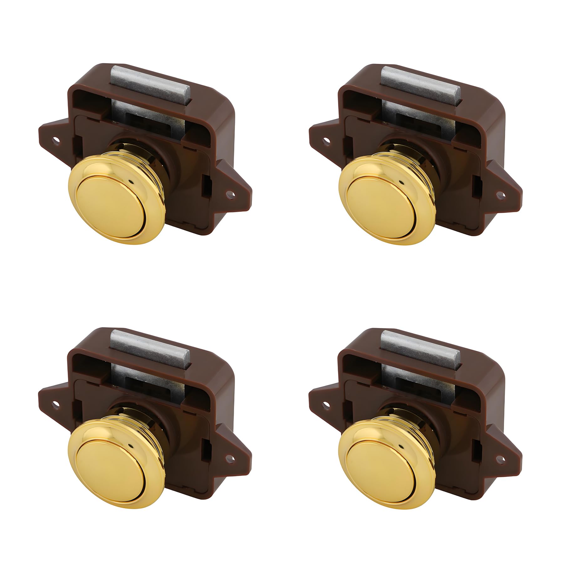 LIKERAINY Drawer Latches Push Button Locks Cupboard Cabinet Door Lock for Camper Van Caravan Ship Yacht Horsebox RV Motorhome Brown and Gold 4 Pieces