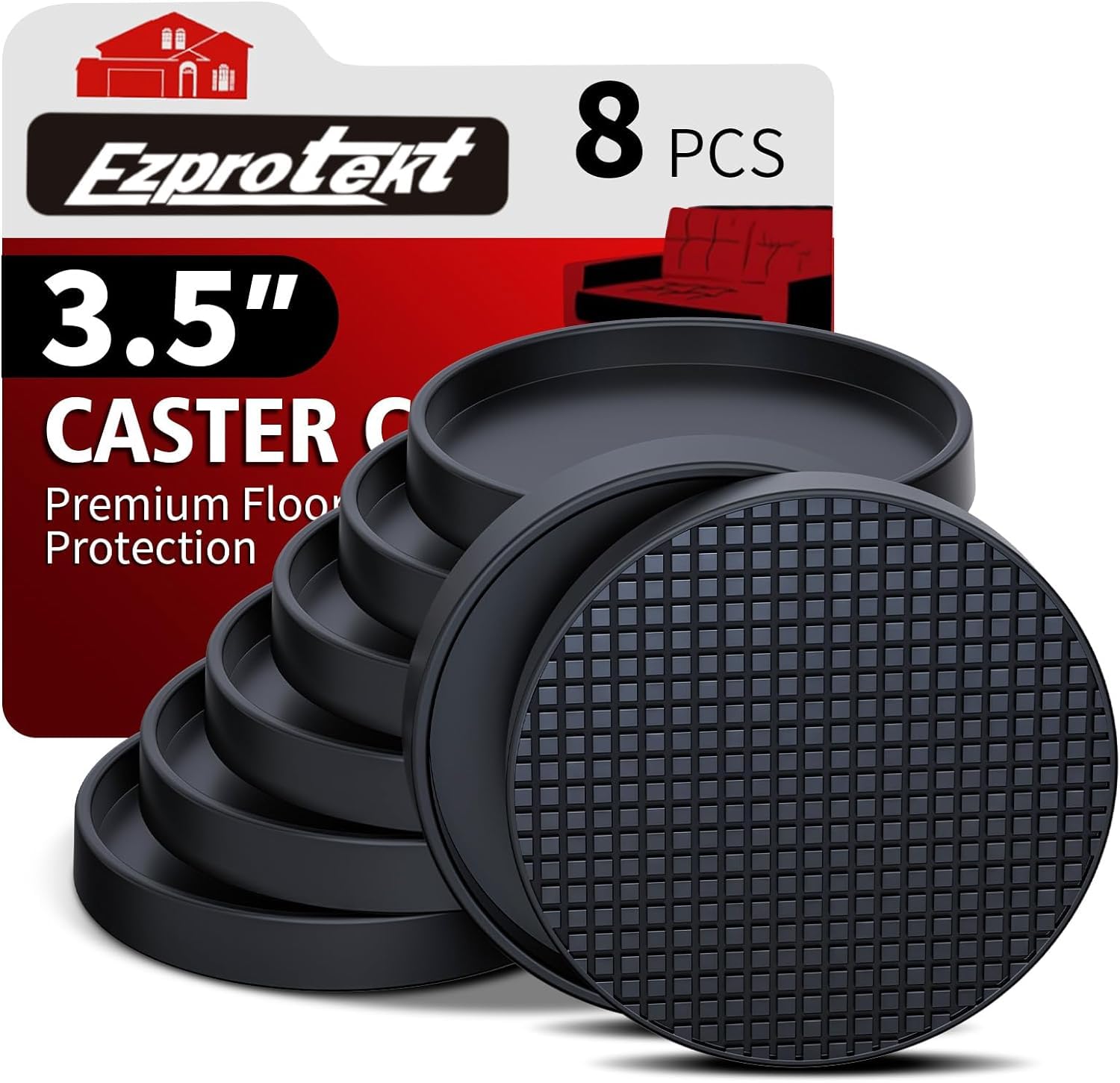 3.5 Inch Non Slip Rubber Furniture Pads for Hardwoods Floors, 8 Pack Round Non Skid Furniture Caster Cups Coasters, Furniture Feet Floor Protectors for Bed Couch Stoppers to Prevent Sliding (Black)
