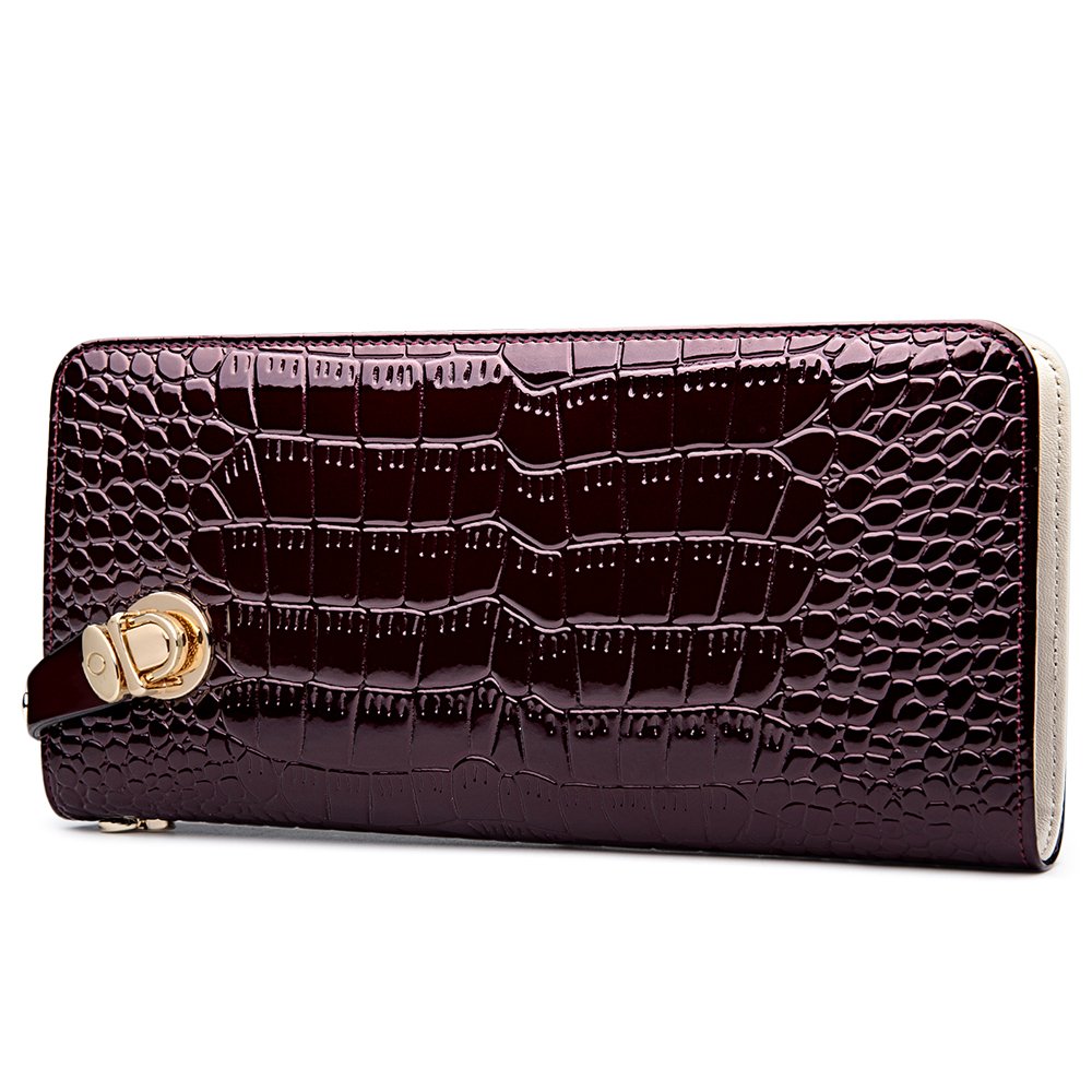 ZOOLER GLOBAL Women\'s Genuine Leather Clutch Wallets Wristlet Organizer Purse with Large Space Card Hold Zipper Pocket Red