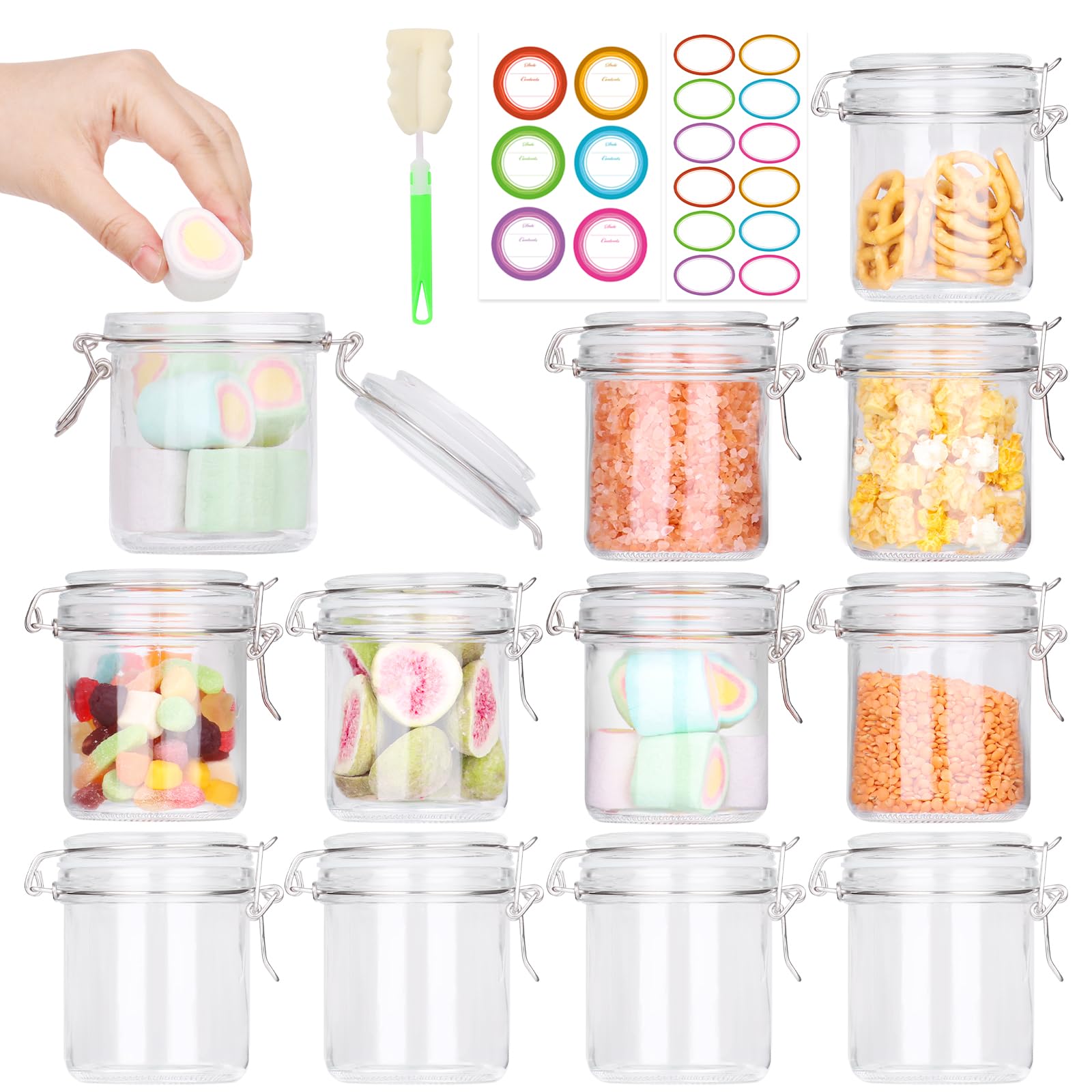 Photo 1 of AuroTrends 8oz Glass Jars with Airtight Lid 12pcs with Leak Proof Rubber Gasket, 8 oz glass jars with lids- Featuring Clear Preserving Seal & Wire Clip Fastening for Kitchen Canning and Food Storage