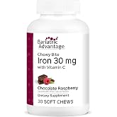 Bariatric Advantage Iron Chewy Bite, Chocolate Raspberry, 30 Count | 30 mg Iron per Serving, with Vitamin C, for Bariatric Patients, Sugar-Free Chewy Bite, Chocolate Raspberry Flavor