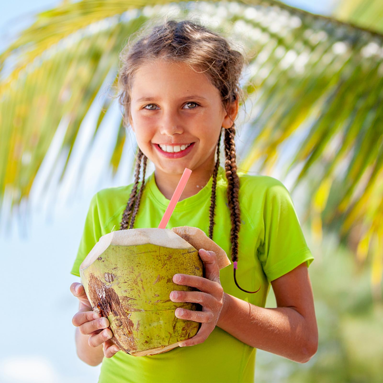 [100 Pcs] Biodegradable Compostable Disposable Colorful Straws - PLA Plant Based Drinking Straws for Juice Coffee Cocktail Cold Drinks (8.25" LongX0.23" Wide) - Image 5