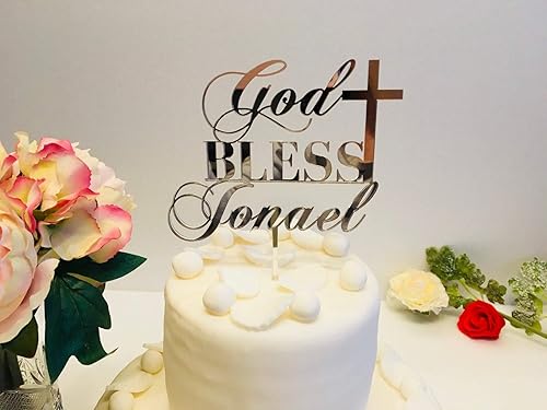 God Bless Kuchen Topper Fur Taufe Mit Kreuz Kommunion Party Personalisiert Mit Name Cake Topper Kuchendekoration Tortenaufsatz Taufe Individuellen Junge Madchen Erstkommunion Taufname Christening Amazon De Handmade