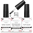 Makartt 3Pcs Builder Nail Gel with Top and Base Coat, Clear Gel Builder Kit for Nails Apex Building Thickening Strengthener Extension Rhinestone in a Bottle, UV Light Lamp Required