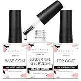Makartt 3Pcs Builder Nail Gel with Top and Base Coat, Clear Gel Builder Kit for Nails Apex Building Thickening Strengthener Extension Rhinestone in a Bottle, UV Light Lamp Required