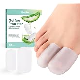 Welnove Gel Toe Cap and Protector - Silicone Toe Covers - Toe Cushions for Pain Relief, Missing or Ingrown Toenails, Corns, Calluses, Blisters - Infused Aloe Vera Extract (4 Large + 8 Medium, Clear)