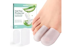 Welnove Gel Toe Cap and Protector - Silicone Toe Covers - Toe Cushions for Pain Relief, Missing or Ingrown Toenails, Corns, Calluses, Blisters - Infused Aloe Vera Extract (4 Large + 8 Medium, Clear)