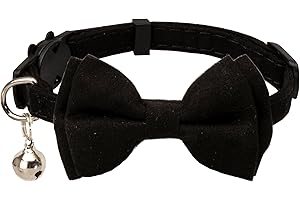 Gyapet Cat Collar with Bell Breakaway Kitten Small Puppy Safety Bow Tie Solid Wedding Basic Color [1pc] Black