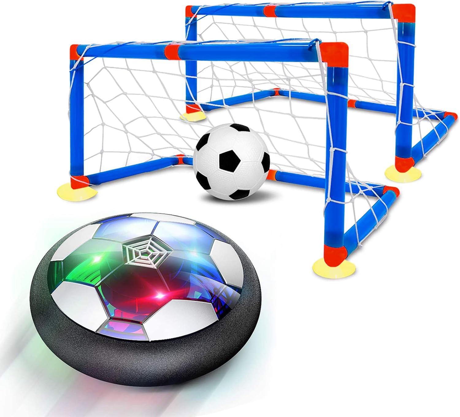 QDH Hover Soccer 6-in-1 Set, Rechargeable Air Soccer with LED Light and Soft Foam Bumpers Air Soccer Hover Ball with 2 Goals Indoor Outdoor Floating Soccer for Boys Girls Kids Toy: Toys & Games