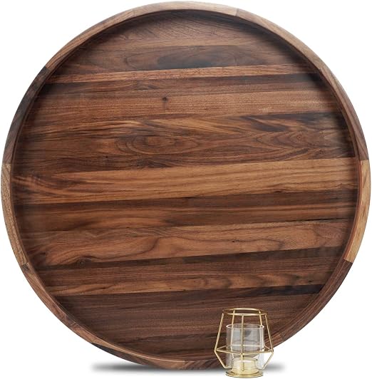 Amazon Com Magigo 24 Inches Extra Large Round Black Walnut Wood Ottoman Tray With Handles Serve Tea Coffee Or Breakfast In Bed Classic Circular Wooden Decorative Serving Tray Serving Trays